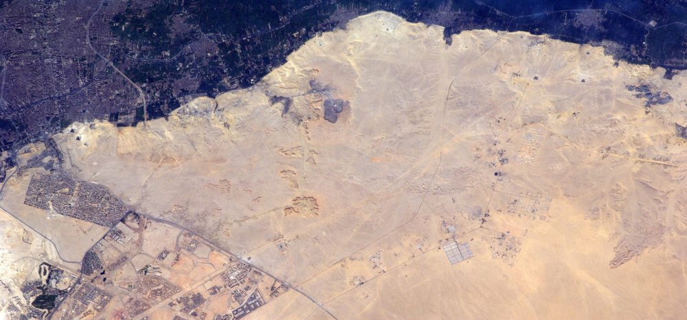 Amazing Images showing the Pyramids at Giza (left) and the pyramids at Dahshur (Right). Image Credit: ESA / NASA.