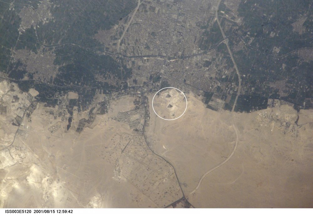 View of the Pyramids at Giza from the International Space Station. Image Credit: NASA.