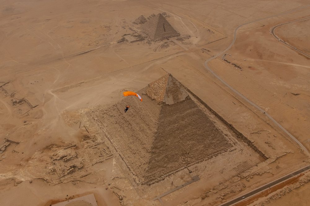 Flying above the pyramid of Khafre, often misinterpreted as the Great Pyramid of Giza. Shutterstock.