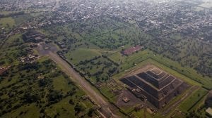 Aerial view of the two main pyramids at Teotihuacan. Shutterstock.