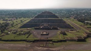 An aerial view of the pyramid at Teotihuacan. Shutterstock.