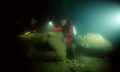 Image showing a diver next to one of the massive statues that now lie submerged in the ancient city of Thonis-Heracleion, at the mouth of the Nile River. Image Credit: Franck Goddio / Hilti Foundation / University of Oxford.