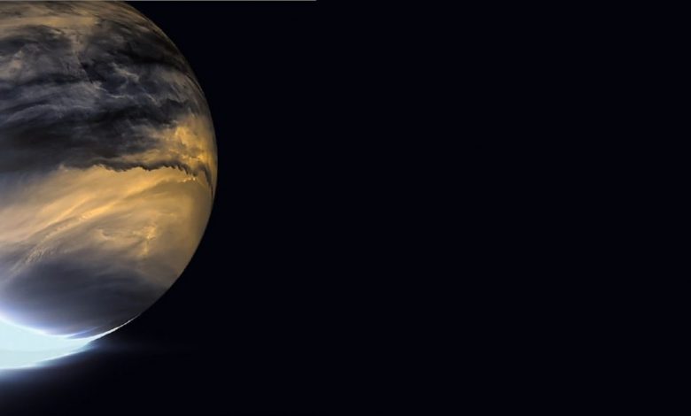 Venus in infrared. Akatsuki’s IR2 camera relies on heat emanating from the lower atmosphere of Venus to image the nightside lower clouds. Image Credit: JAXA/ISAS/DARTS/Damia Bouic.