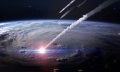 An illustration showing asteroids impacting Earth. Shutterstock.