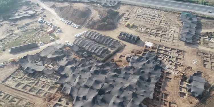 Aerial view of the massive, ancient city in Israel. Image Credit: IAA.