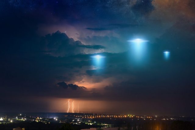 An image showing strange lights in the sky. Shutterstock.