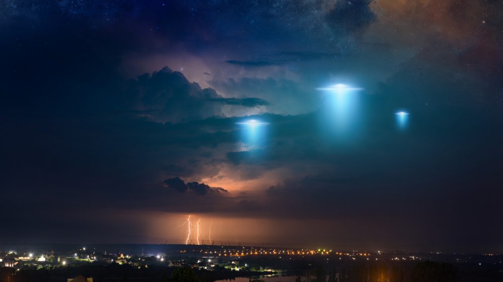 An image showing strange lights in the sky. Shutterstock.