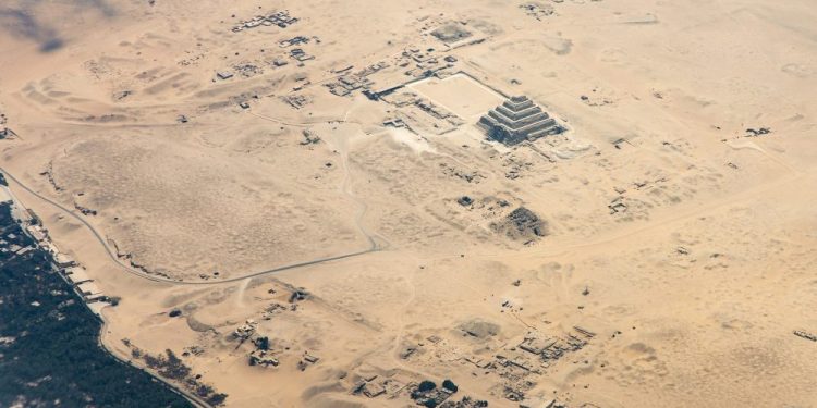 Aerial view of the Step Pyramid of Djoser at Saqqara. Shutterstock.