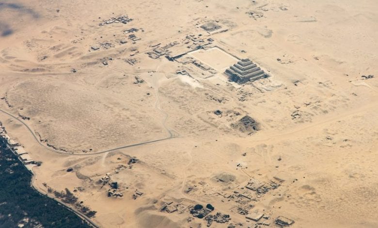 Aerial view of the Step Pyramid of Djoser at Saqqara. Shutterstock.