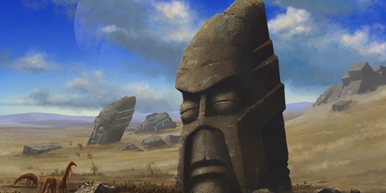 An artists illustration of ancient monuments on a distant world. Image Credit: University of Rochester illustration / Michael Osadciw.