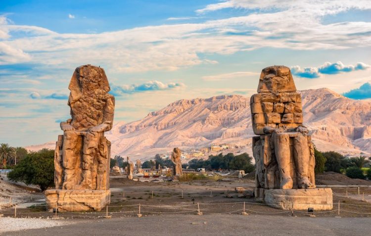 An image of the Colossi of Memnon. Shutterstock.