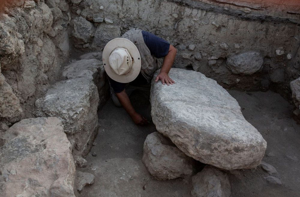 An image of the alleged stone table where the Ark of the Covenant once sat. Image Credit: Israel Antiquities Authority.
