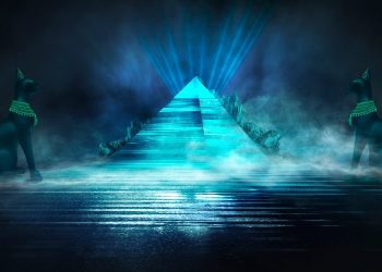 Artists illustration of a pyramid guarded by cats. Shutterstock.