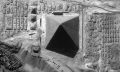 An aerial view of the Great Pyramid showing its eight sides.