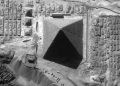 An aerial view of the Great Pyramid showing its eight sides.
