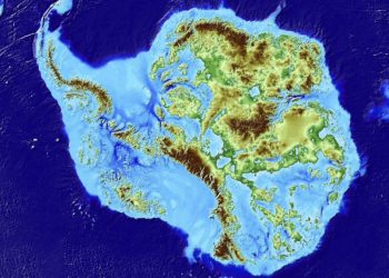An image showing what Antarctica looks like without snow and ice. Image Credit: Mathieu Morlighem / UCI.