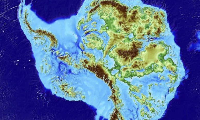 An image showing what Antarctica looks like without snow and ice. Image Credit: Mathieu Morlighem / UCI.