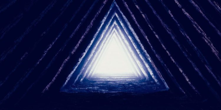 An artists rendering of light inside a pyramid. Shutterstock.