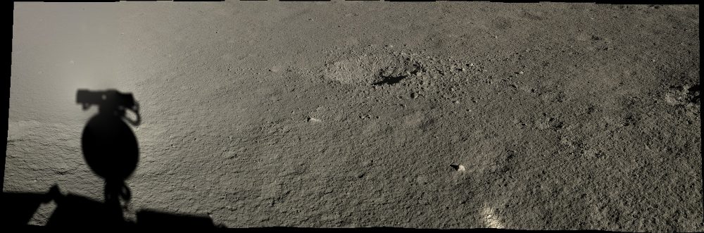 A crater on the far side of the Moon as seen by the Yutu-2 rover. Image Credit: CLEP/Doug Ellison, Twitter.