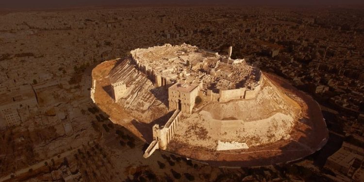 Aerial view of the Citadel of the ancient city of Aleppo. Image Credit: Reddit.