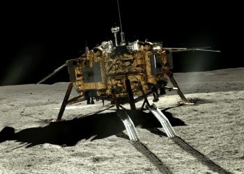 Image of the Chang'e 4 lander on the far side of the moon. Image taken by the Yutu-2 rover. Image Credit: CLEP/Doug Ellison, Twitter.