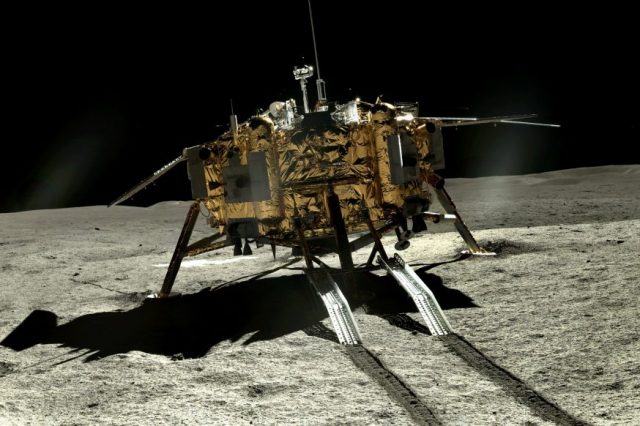 Image of the Chang'e 4 lander on the far side of the moon. Image taken by the Yutu-2 rover. Image Credit: CLEP/Doug Ellison, Twitter.