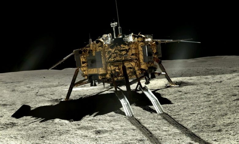 Image of the Chang'e 4 lander on the far side of the moon. Image taken by the Yutu-2 rover. Image Credit: CLEP/Doug Ellison, Twitter.
