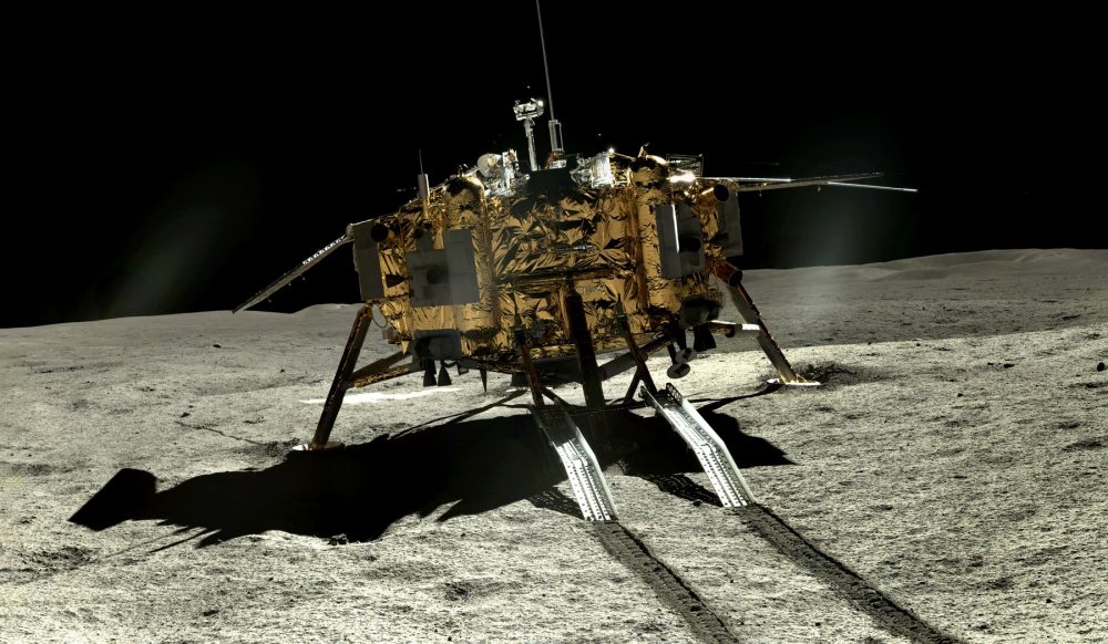 Image of the Chang'e 4 lander on the far side of the moon. Image taken by the Yutu-2 rover. Image Credit: CLEP/Doug Ellison, Twitter.