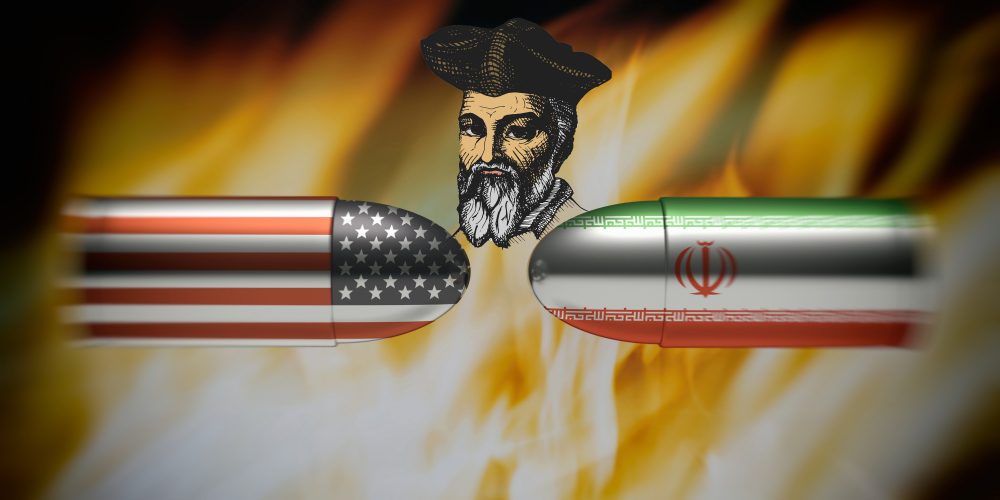 Artists rendering of bullets from different countries and Nostradamus in the middle. A prediction of War? Shutterstock.