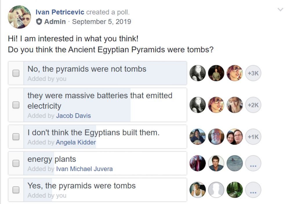 A screenshot of the poll about pyramids in the Facebook group ASOLK. Image Credit: ASOLK-Facebook / Ivan Petricevic.