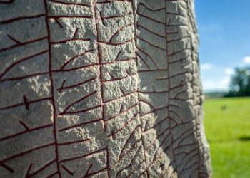 A close-up image of the Rok Runestone. Shutterstock.