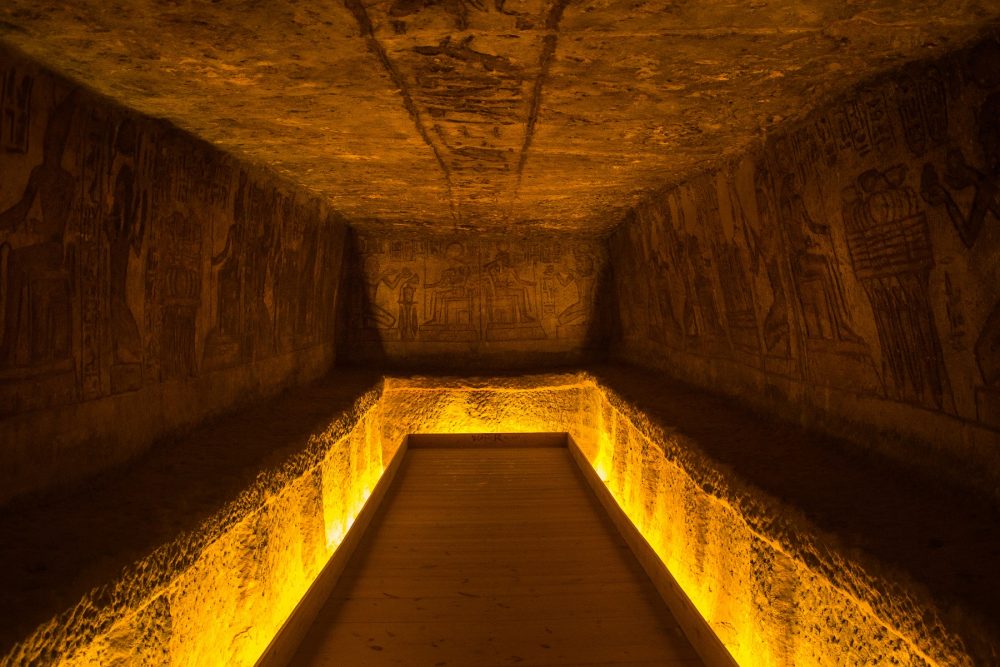 The interior of an ancient Egyptian temple. Shutterstock.