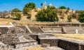 An image of the ruins of the Great Pyramid of Cholula with the Church of Our Lady of Remedies built on top of the pyramid. Shutterstock.
