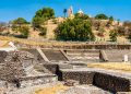 An image of the ruins of the Great Pyramid of Cholula with the Church of Our Lady of Remedies built on top of the pyramid. Shutterstock.