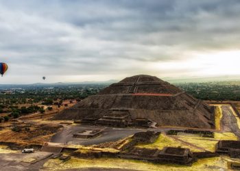 An aerial view of the Pyramid of the Sun at Teotihuacan in Mexico. Shutterstock.