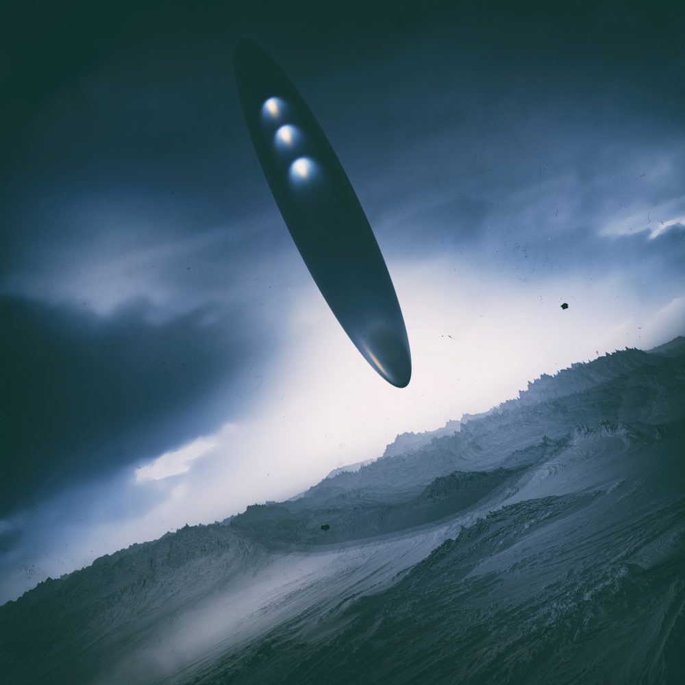An artists rendering of an alien space ship. Shutterstock.