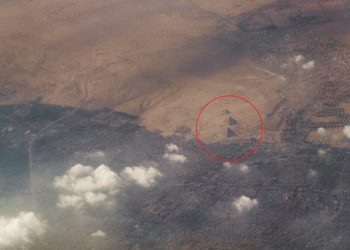 A view of the Giza pyramids from the air. Shutterstock.