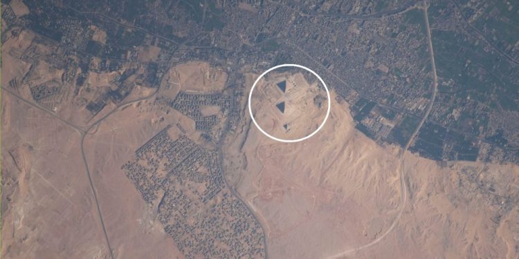 An image of the Pyramids of Giza and the Great Sphinx from space. Image Credit: Reddit / International Space Station.