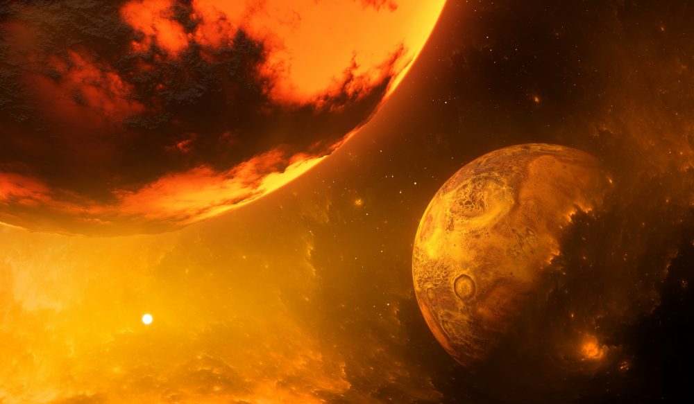 An artists rendering showing Theia and early Earth in collision. Shutterstock.
