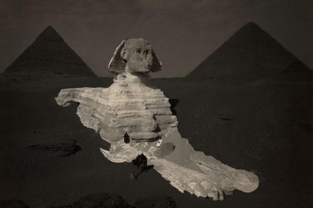 An image of the Sphinx circa 1878 where the statue remains partially excavated. Image Credit: Wikimedia Commons / Public Domain.