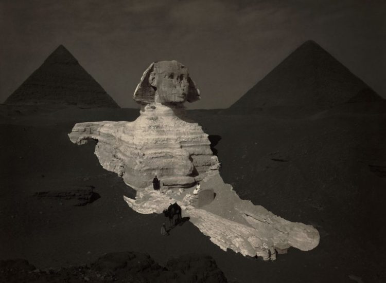 An image of the Sphinx circa 1878 where the statue remains partially excavated. Image Credit: Wikimedia Commons / Public Domain.