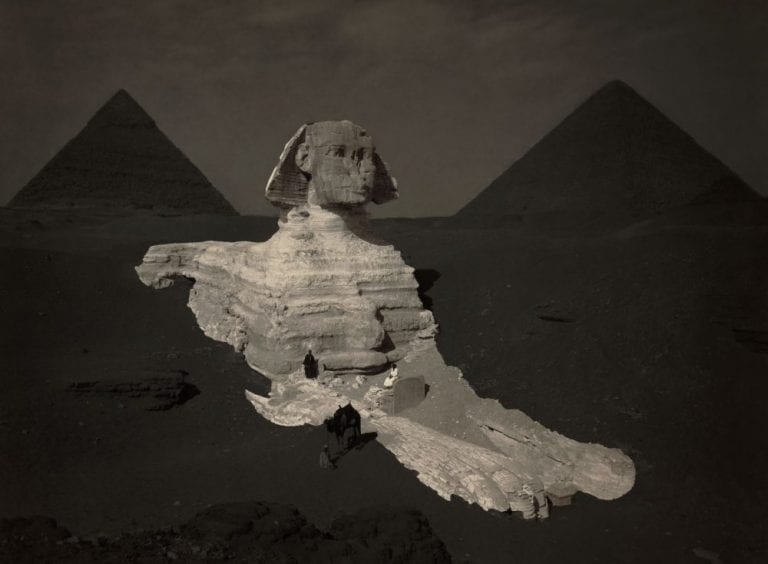 An image of the Sphinx circa 1878 where the statue remains partially excavated. Image Credit: Wikimedia Commons / Public Domain.