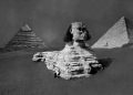 A rare image of the Great Sphinx, Khufu and Khafre's Pyramid before the Sphinx was fully excavated. Image Credit: Brooklyn Museum.