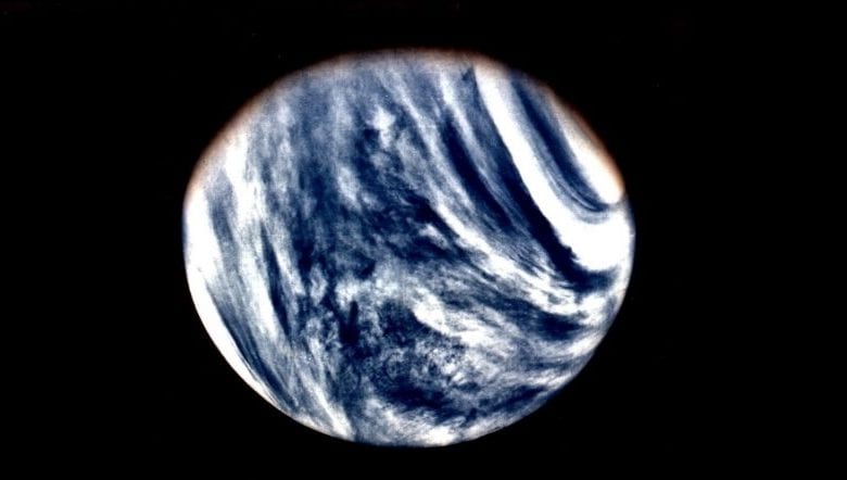A global View of Venus in ultraviolet light as seen by Mariner 10. Image Credit Wikimedia Commons Public Domain.