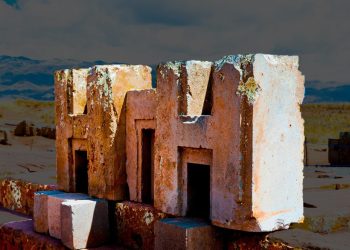 A close-up image of the h-blocks at Puma Punku. Shutterstock.