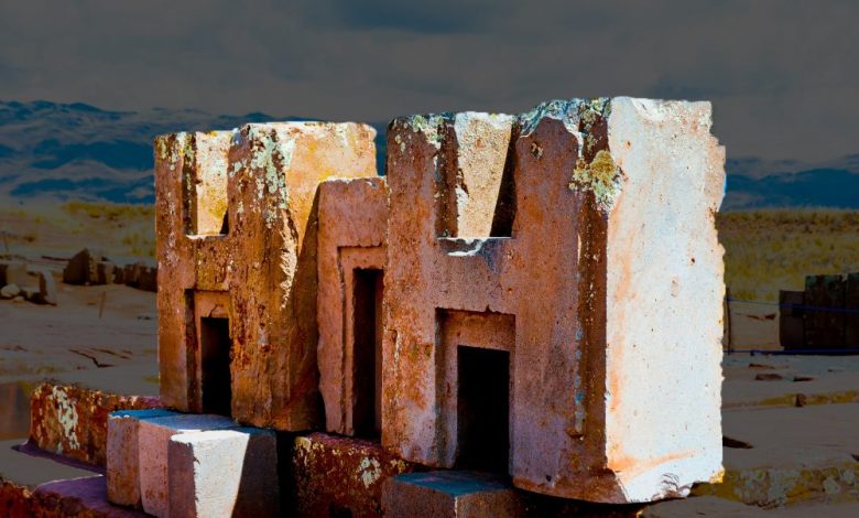 A close-up image of the h-blocks at Puma Punku. Shutterstock.