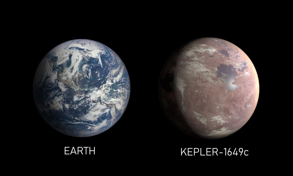 An image comparison of Earth and Kepler-1649c, an exoplanet only 1.06 times Earth's radius. Image Credit: NASA/Ames Research Center/Daniel Rutter.