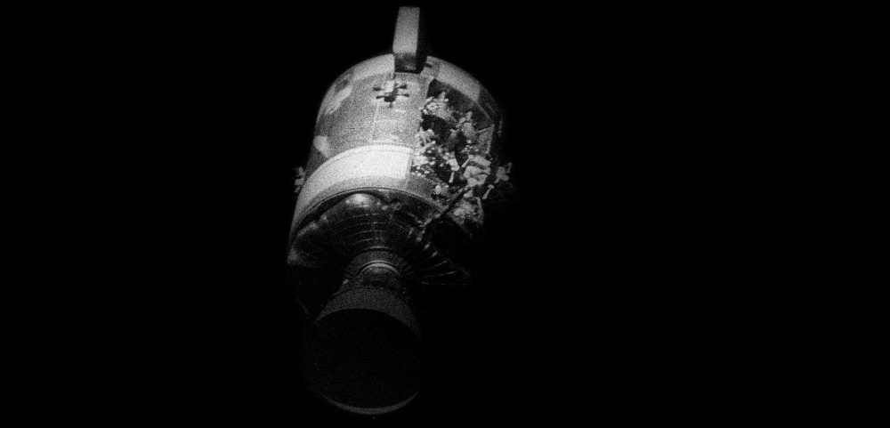 An image of Apollo 13's damaged service module, seen from the command module Odyssey, as it was being jettisoned shortly before reentry. Image Credit: NASA / Wikimedia Commons / Public Domain.