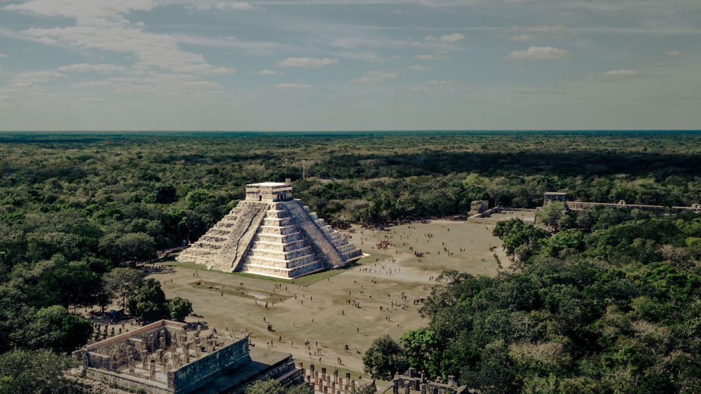 An aerial view of the Pyramid temple of Kukulkan at Chichen Itza. Shutterstock.