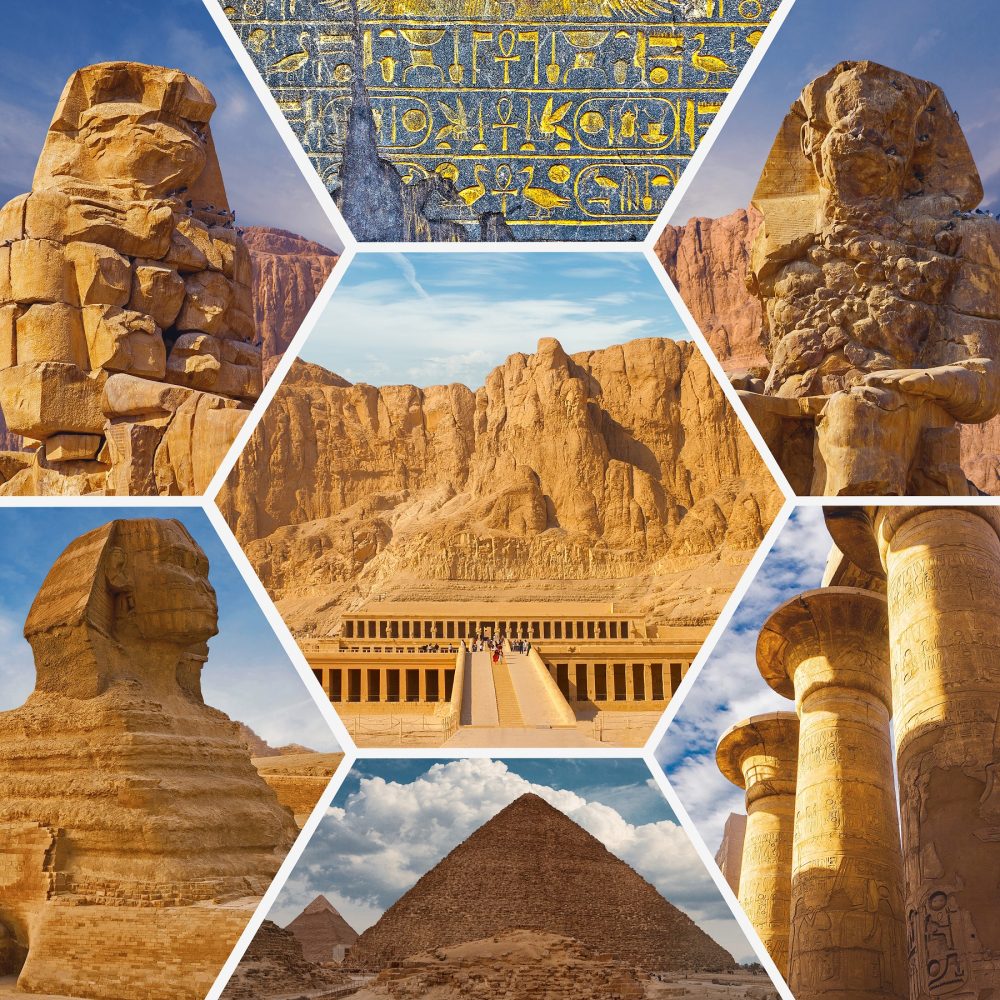 A collage of various ancient sites from Egypt. Shutterstock.